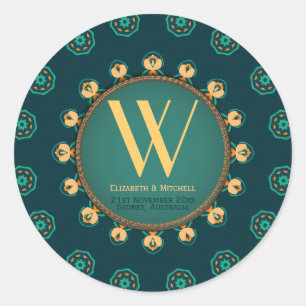 Hexagon cirkel monogram ronde sticker