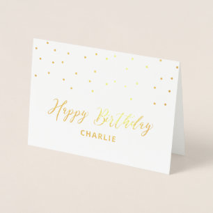 Hexagon Confetti Stylish Custom Happy Birthday Foi Folie Kaarten