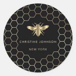 Hexagon Design Bee logo op zwart Ronde Sticker
