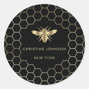 Hexagon Design Bee logo op zwart Ronde Sticker