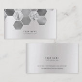 Hexagon Geometical Metallic Marble Silver Grey Visitekaartje (Voorkant / Achterkant)