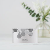 Hexagon Geometical Metallic Marble Silver Grey Visitekaartje (Staand voorkant)