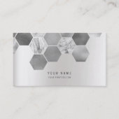 Hexagon Geometical Metallic Marble Silver Grey Visitekaartje (Voorkant)