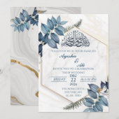 Hexagon Gold Lijst grijze bladeren Islamic Weddens Kaart (Voorkant / Achterkant)