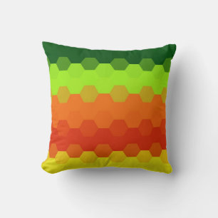 Hexagon Green Limoen Oranje Red Yellow Retro Strip Kussen