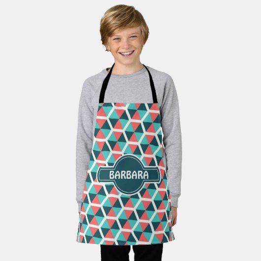 Hexagon Groen Sinaasappel Minimal Pattern Schort (Gedragen)