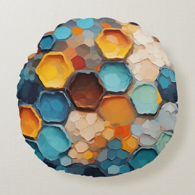 Hexagon Impressies Rond Kussen (Voorkant)