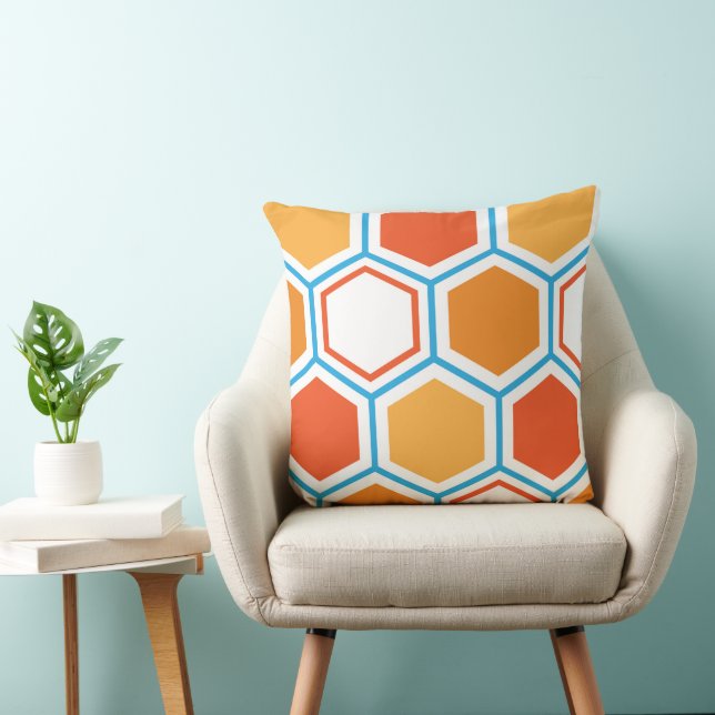 Hexagon in orange, blue and white kussen (Stoel)