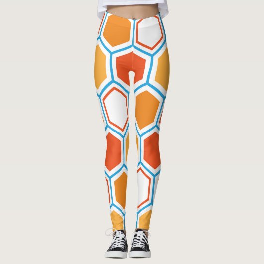 Hexagon in orange, blue and white leggings (Voorkant)