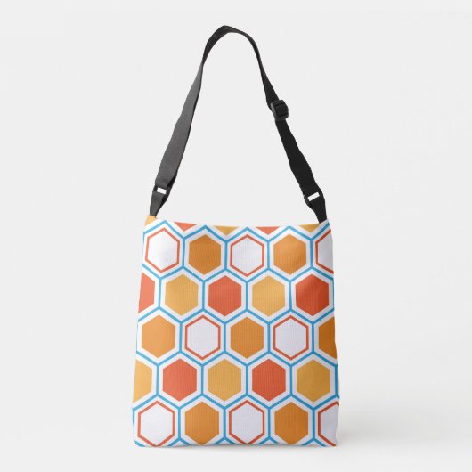 Hexagon in oranje, blauwe en witte kruiszak crossbody tas (Achterkant)