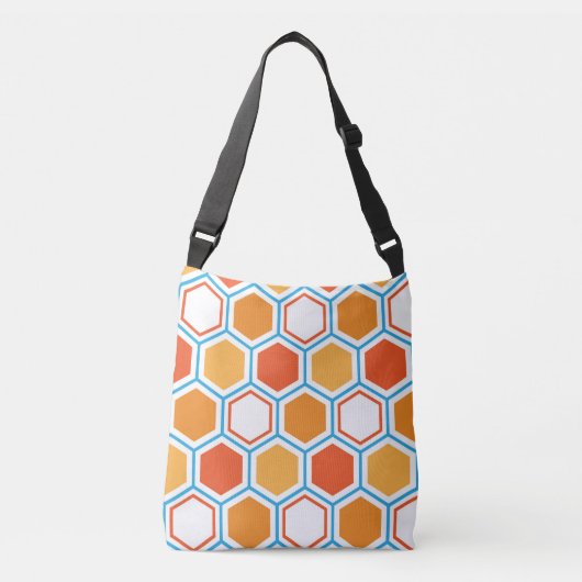 Hexagon in oranje, blauwe en witte kruiszak crossbody tas (Voorkant)