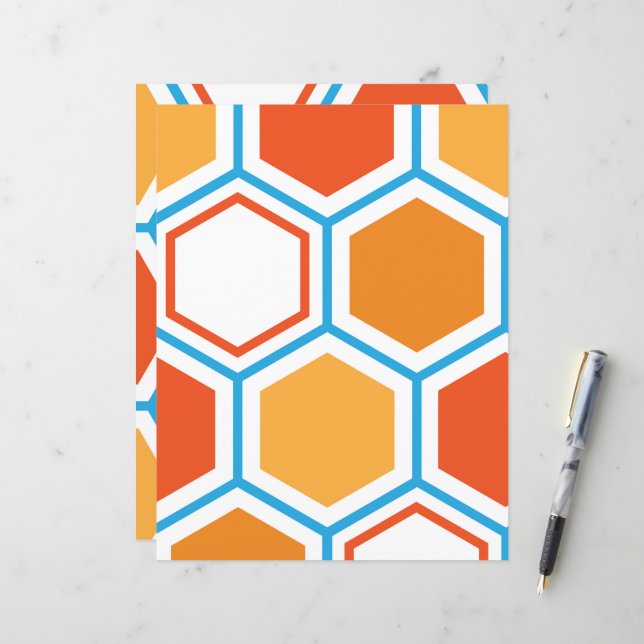Hexagon in oranje, blue and white (Voorkant / Achterkant in situ)