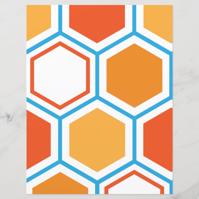 Hexagon in oranje, blue and white (Voorkant)
