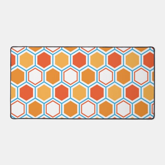 Hexagon in oranje, blue and white bureaumat (Voorkant)