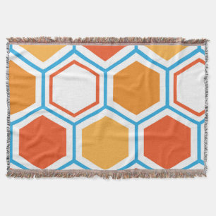 Hexagon in oranje, blue and white deken