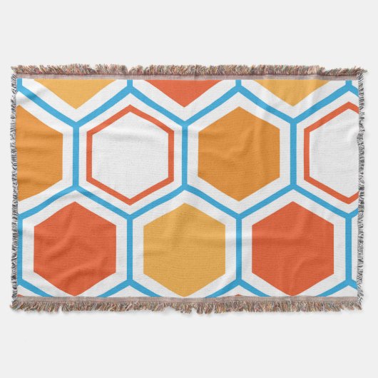 Hexagon in oranje, blue and white deken (Voorkant)
