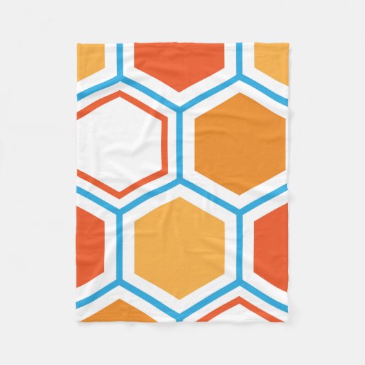 Hexagon in oranje, blue and white fleece deken (Voorkant)