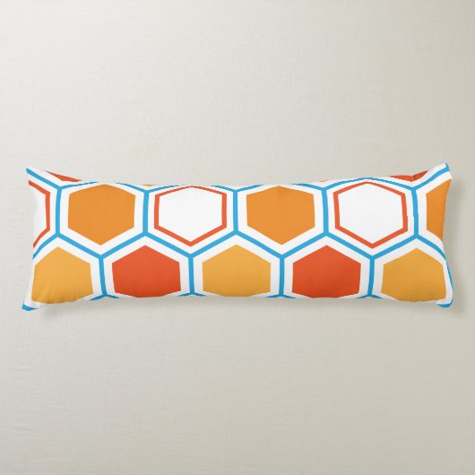 Hexagon in oranje, blue and white lichaamskussen (Voorkant)
