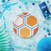 Hexagon in oranje, blue and white papieren bordje (Feest)