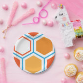 Hexagon in oranje, blue and white papieren bordje (Feest)