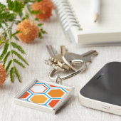 Hexagon in oranje, blue and white sleutelhanger (Zijkant)