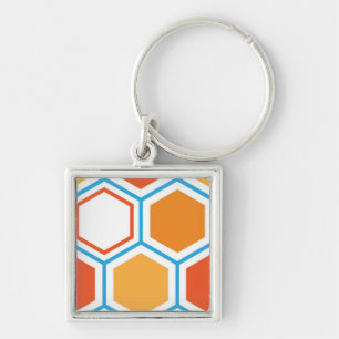 Hexagon in oranje, blue and white sleutelhanger