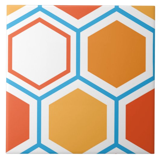 Hexagon in oranje, blue and white tegeltje (Voorkant)