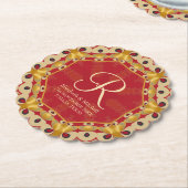 Hexagon Liefde Rood Goud Monogram Aangepaste Namen Kartonnen Onderzetters (Gekanteld)