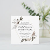 Hexagon Lijst Gouden Waterverf Bloemenbruiloft Kaart (Staand voorkant)