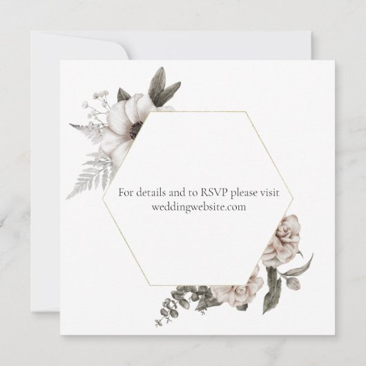 Hexagon Lijst Gouden Waterverf Bloemenbruiloft Kaart (Achterkant)