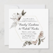 Hexagon Lijst Gouden Waterverf Bloemenbruiloft Kaart (Voorkant)