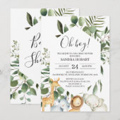 Hexagon Lijst Greenery Safari Baby shower Kaart (Voorkant / Achterkant)