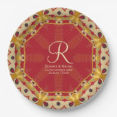 Hexagon Love Red Gold Monogram Eigen naam Papieren Bordje (Voorkant)