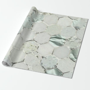 Hexagon Mint Aqua Silver Marble Shiny Cadeaupapier