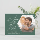 Hexagon Modern Foto Script Save the Date (Staand voorkant)