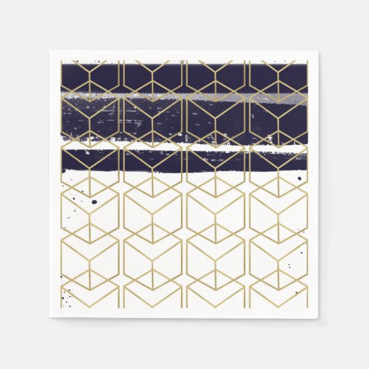 Hexagon Modern Navy Blauw Goud Geometrische Glam P Servetten (Voorkant)