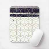 Hexagon Modern Navy Blue Gold Geometric Glam Muismat (Met muis)