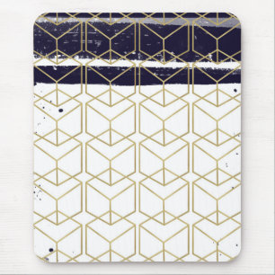 Hexagon Modern Navy Blue Gold Geometric Glam Muismat