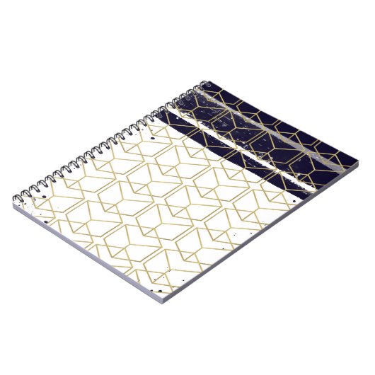 Hexagon Modern Navy Blue Gold Geometric Glam Notitieboek (Linkerzijde)