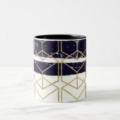 Hexagon Modern Navy Blue Gold Geometric Glam Tweekleurige Koffiemok (Center)
