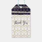 Hexagon Modern Navy Blue Gold Geometric Wedding Cadeaulabel (Achterkant)