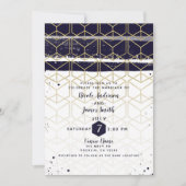 Hexagon Modern Navy Blue Gold Geometric Wedding Kaart (Voorkant)