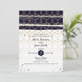 Hexagon Modern Navy Blue Gold Geometric Wedding Kaart (Staand voorkant)