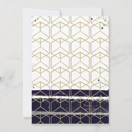Hexagon Modern Navy Blue Gold Geometric Wedding Kaart (Achterkant)