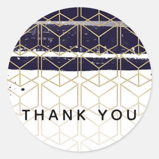 Hexagon Modern Navy Blue Gold Geometric Wedding Ronde Sticker (Voorkant)