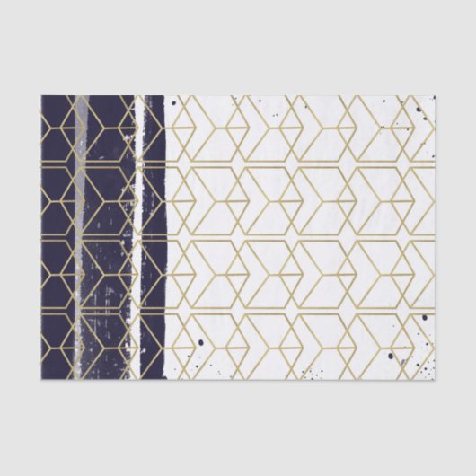 Hexagon Modern Navy Blue Gold Geometric Wedding Tissuepapier (Voorkant)