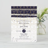 Hexagon Modern Navy Blue Gold Geometrisch Verlovin Kaart (Staand voorkant)