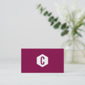 Hexagon monogram donkerroze visitekaartjes (Staand voorkant)