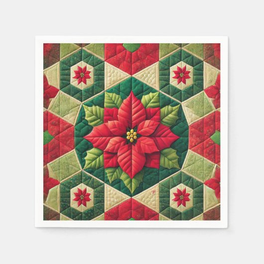 Hexagon Patchwork Poinsettia Decoupage Servetten (Voorkant)