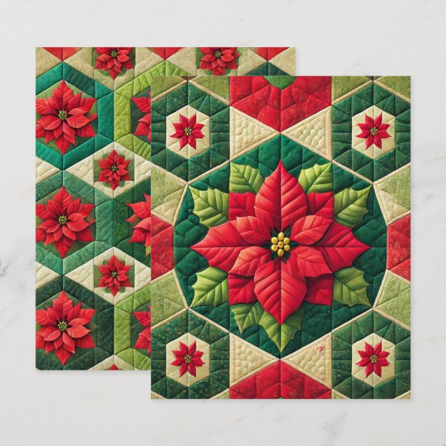 Hexagon Patchwork Poinsettia Scrapbook Paper (Voorkant / Achterkant)